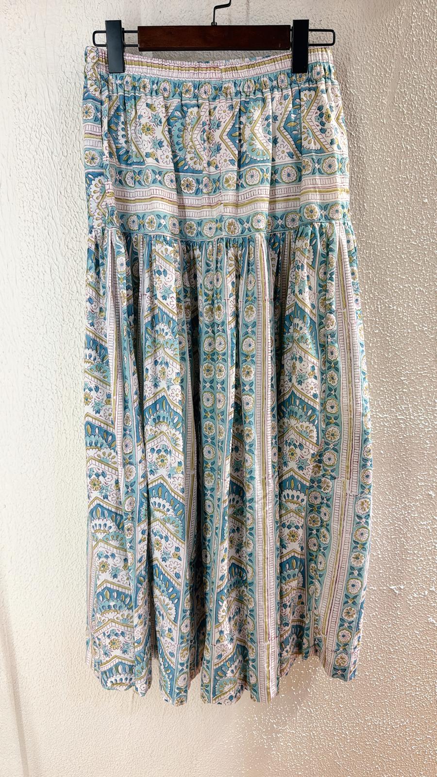 SSD009 Light Green Block Prints Skirt 37"