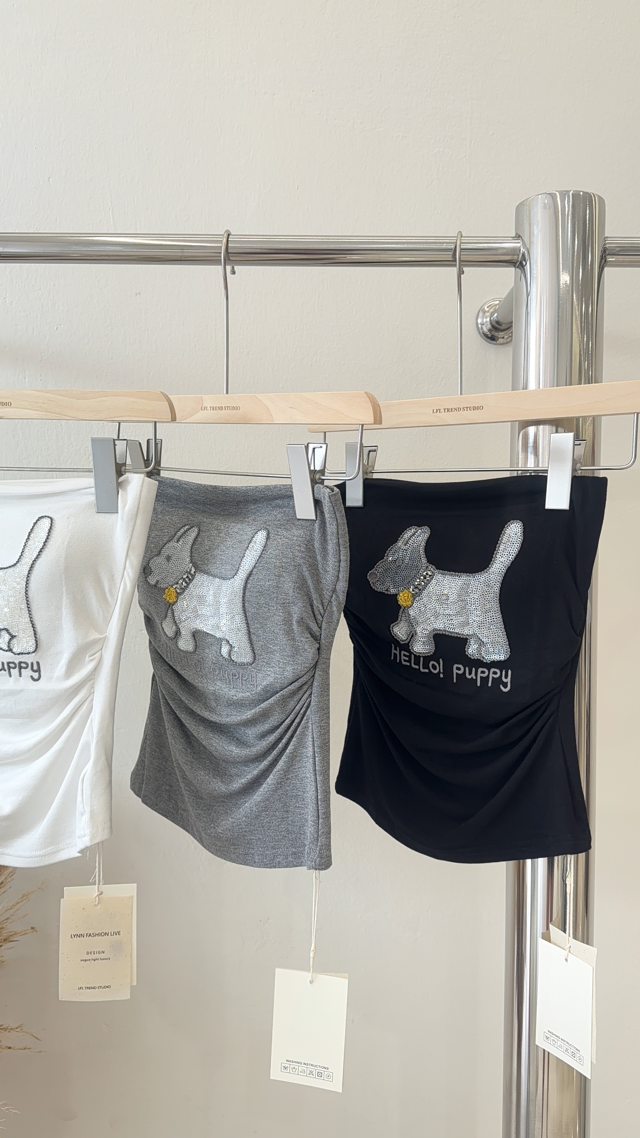 6590 甜辣妹珠片绣小狗狗抹胸