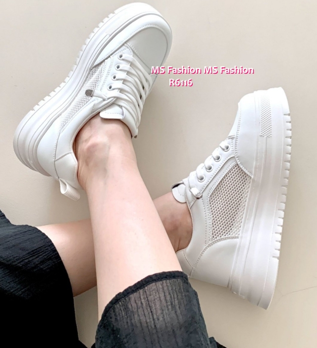 R6116 韓國🇰🇷真皮厚底拼網料sneakers