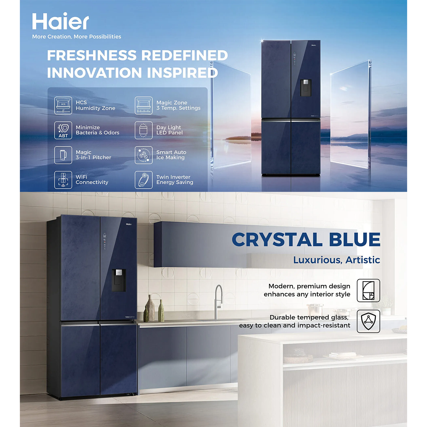 Haier 618L Multi-Door Inverter Glass Fridge Gold (HRF-IM618AG)