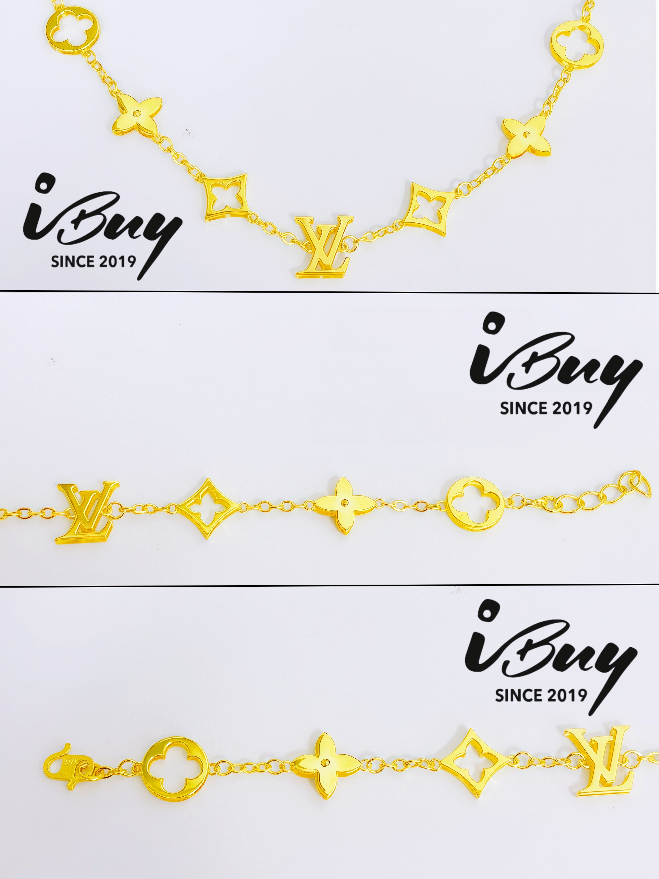 916 GOLD HP VL 7 LOGO BRACELET 916 金 光身VL七花手链