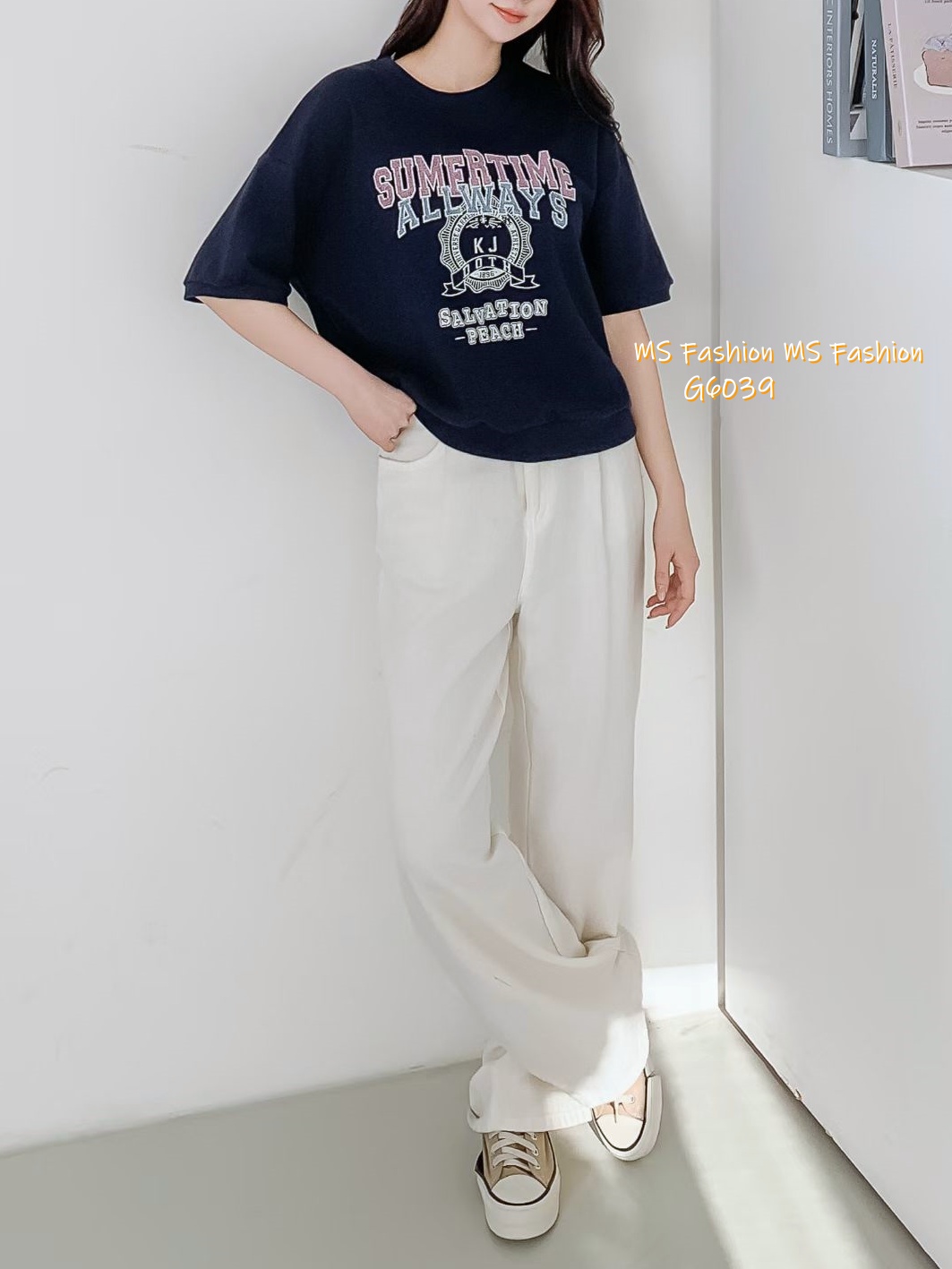 G6039 韓國🇰🇷拼色字母print top