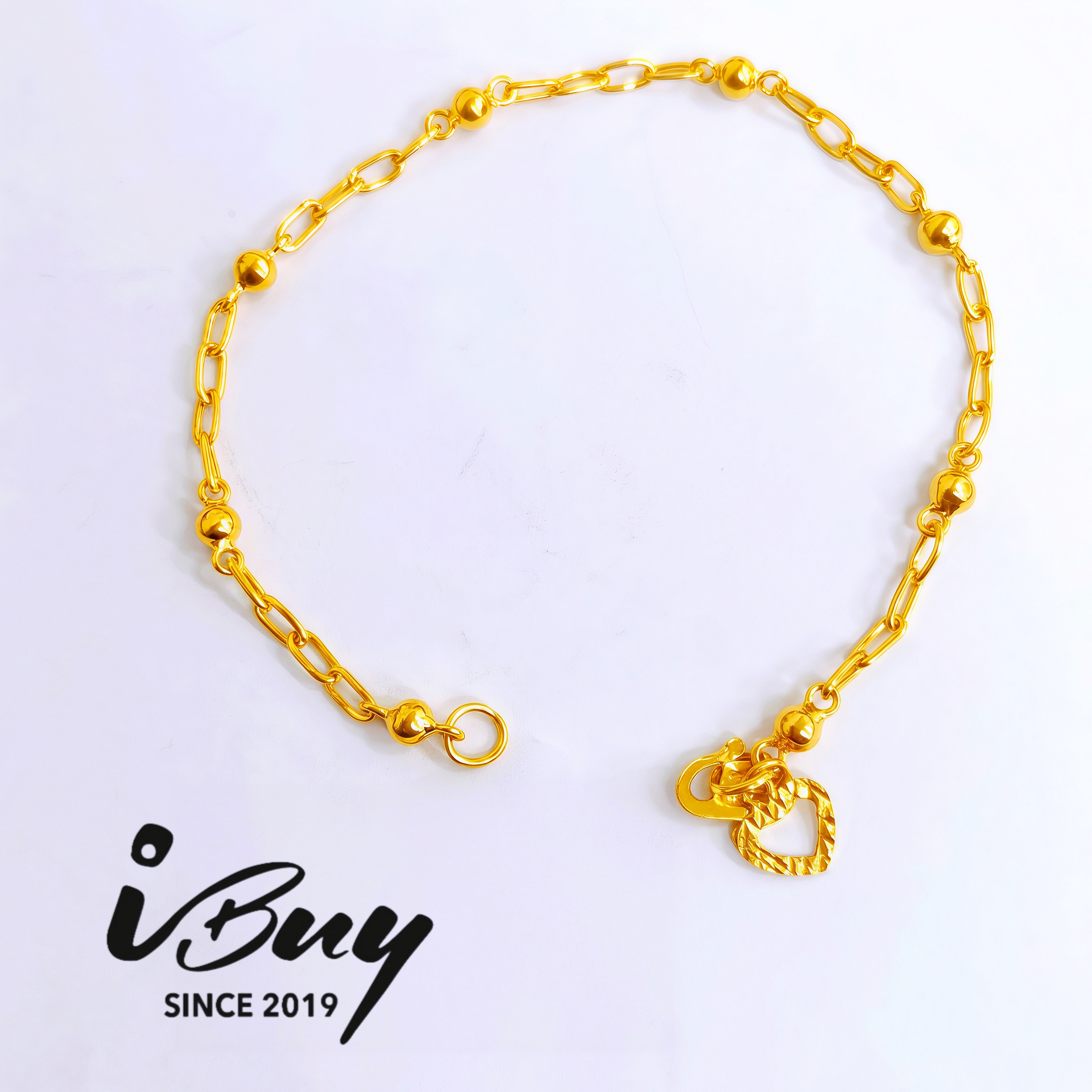 916 GOLD PLAIN BALL PAPERCLIP BRACELET 916 金 回形间珠手链