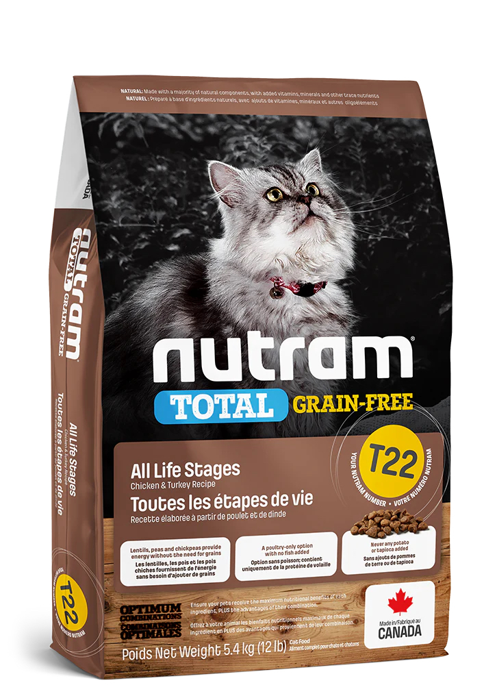 Nutram T22 無薯無穀全貓糧 (雞肉 + 火雞) 2KG