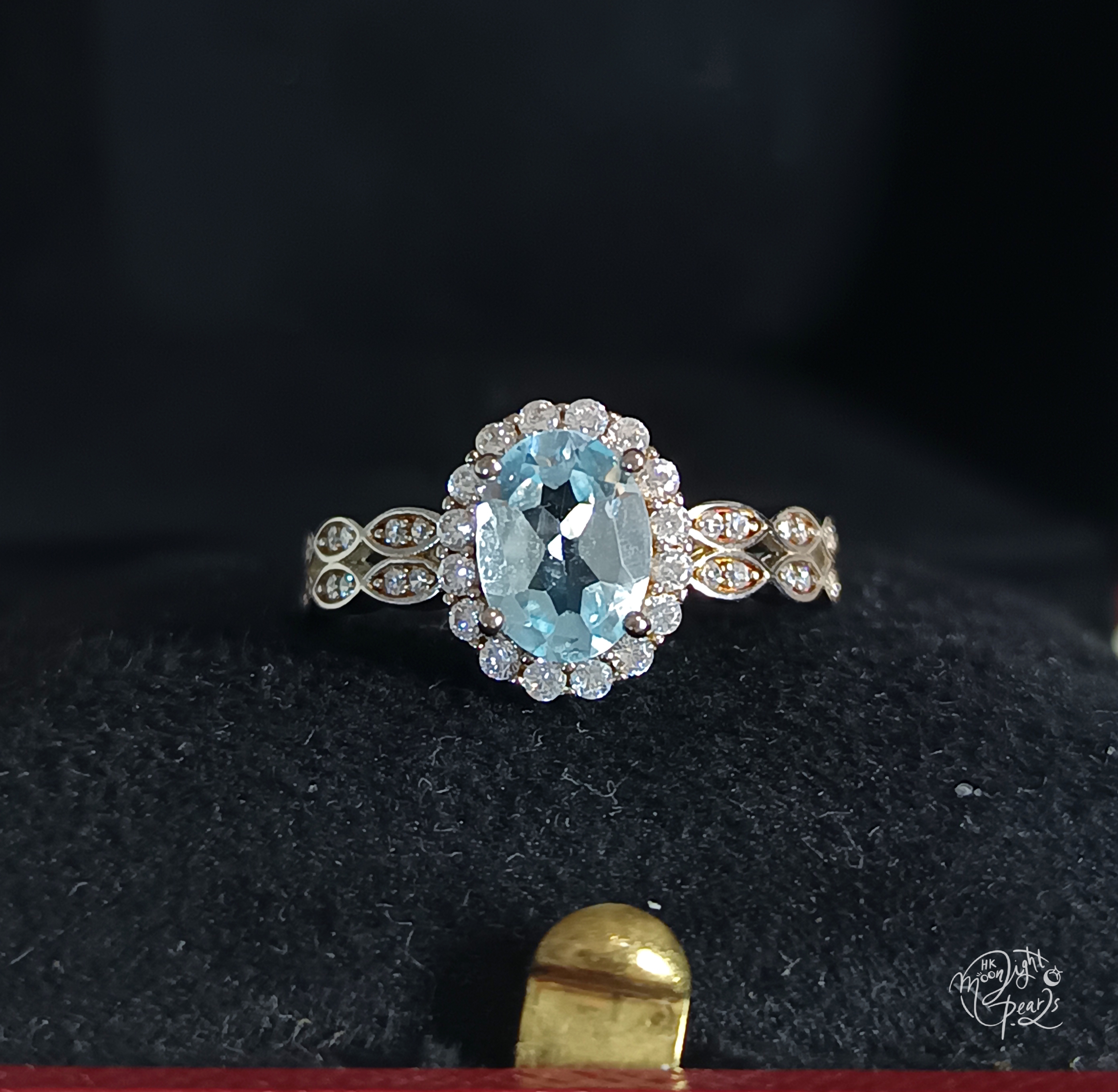 天然瑞士藍托帕石精工s925銀微鑲滿鑽鋯石小清新開口戒指