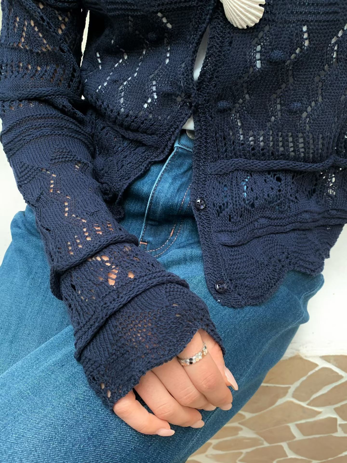 法式貝殼縷空Cardigan