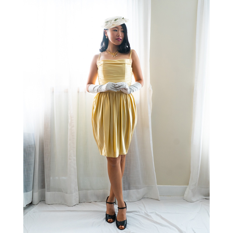 1970s Lanvin Champagne Yellow Silk Cocktail Dress (NA0370)