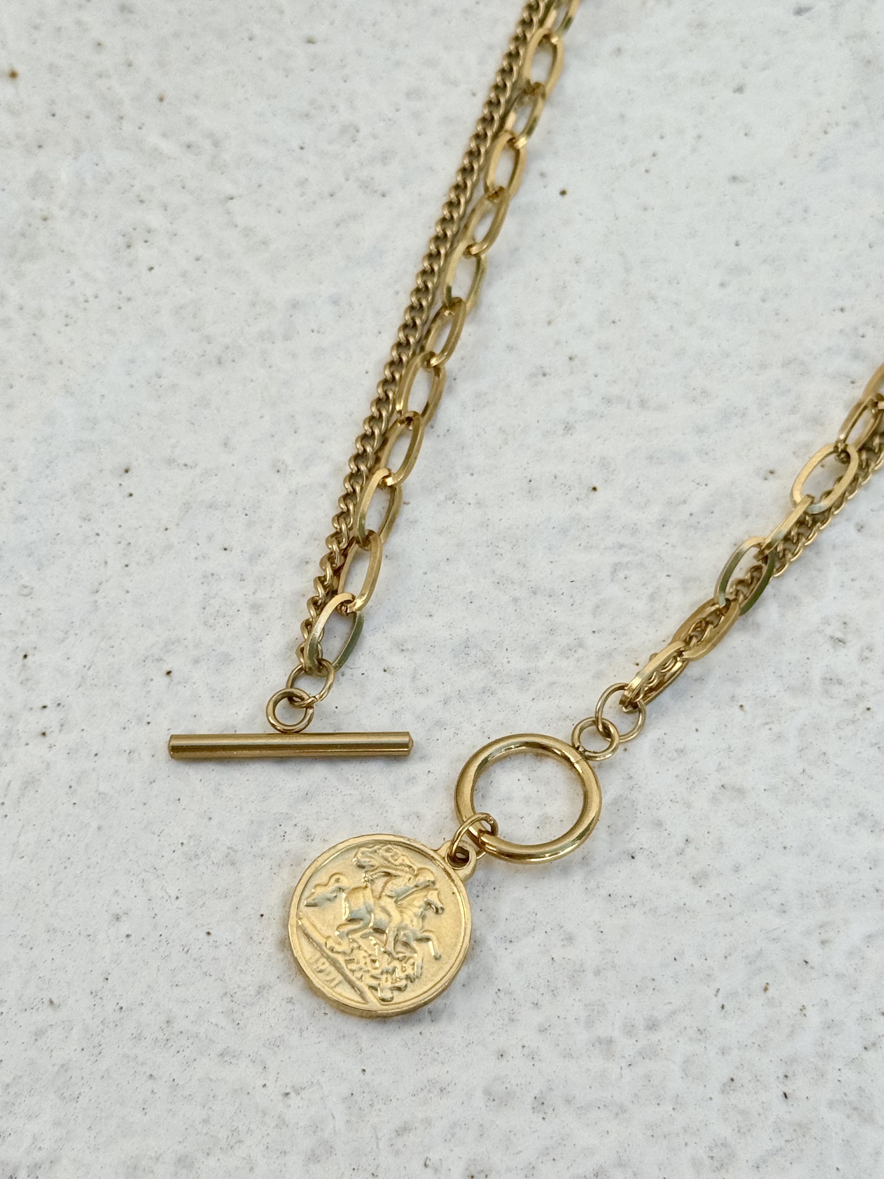 Gold coin stainless necklace