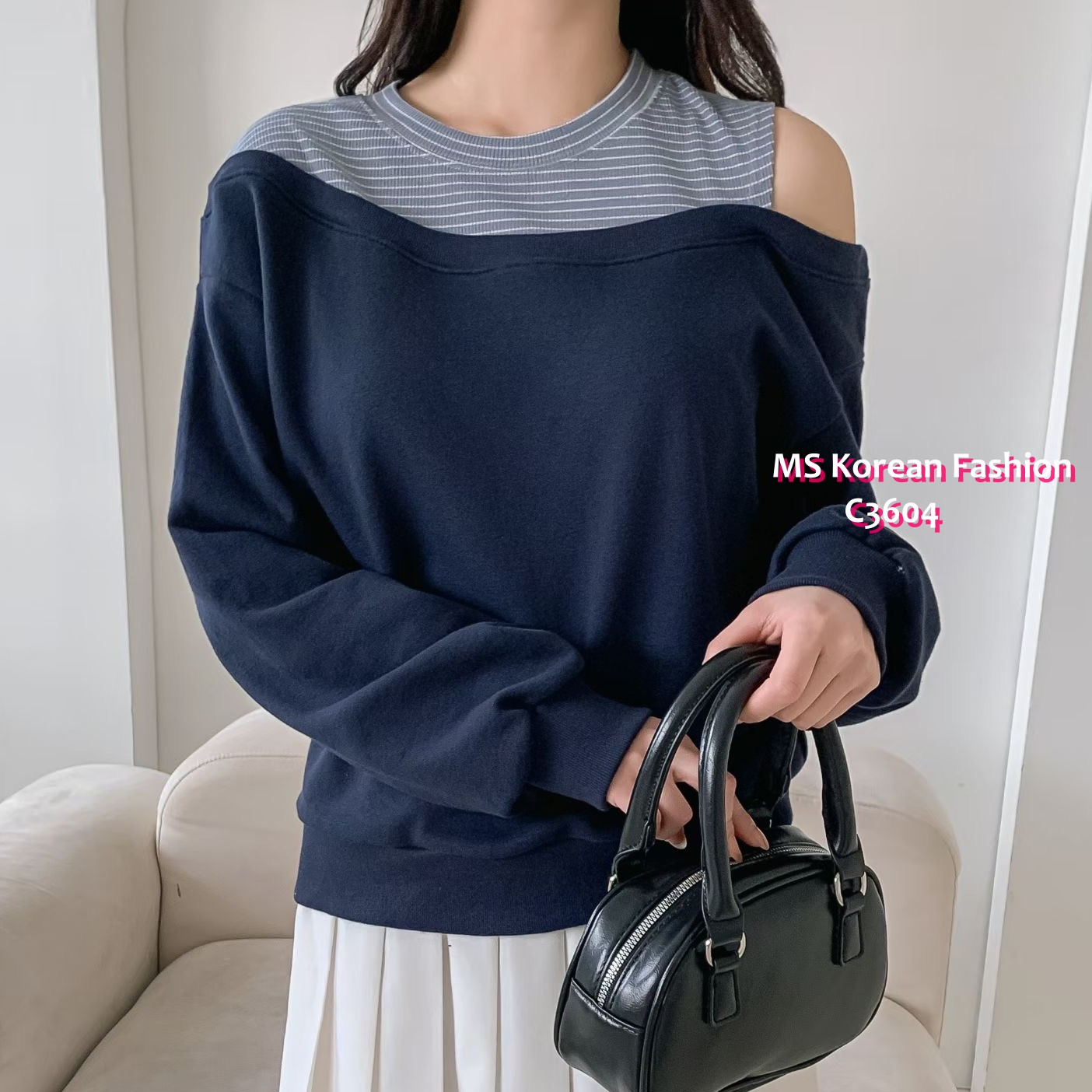 C3604 韓國🇰🇷拼橫間單肩top