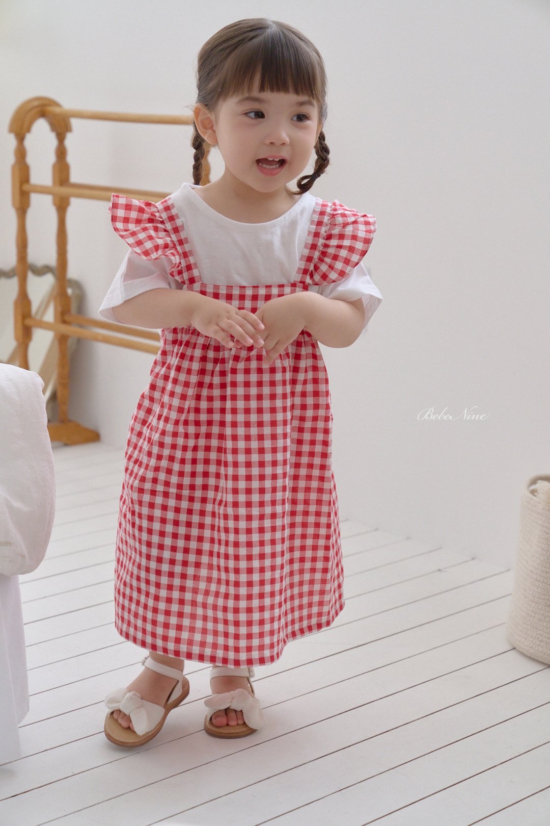 ☀️預訂 韓國直送☀️🇰🇷Bebenine兩色格紋荷葉邊純棉吊帶連身裙