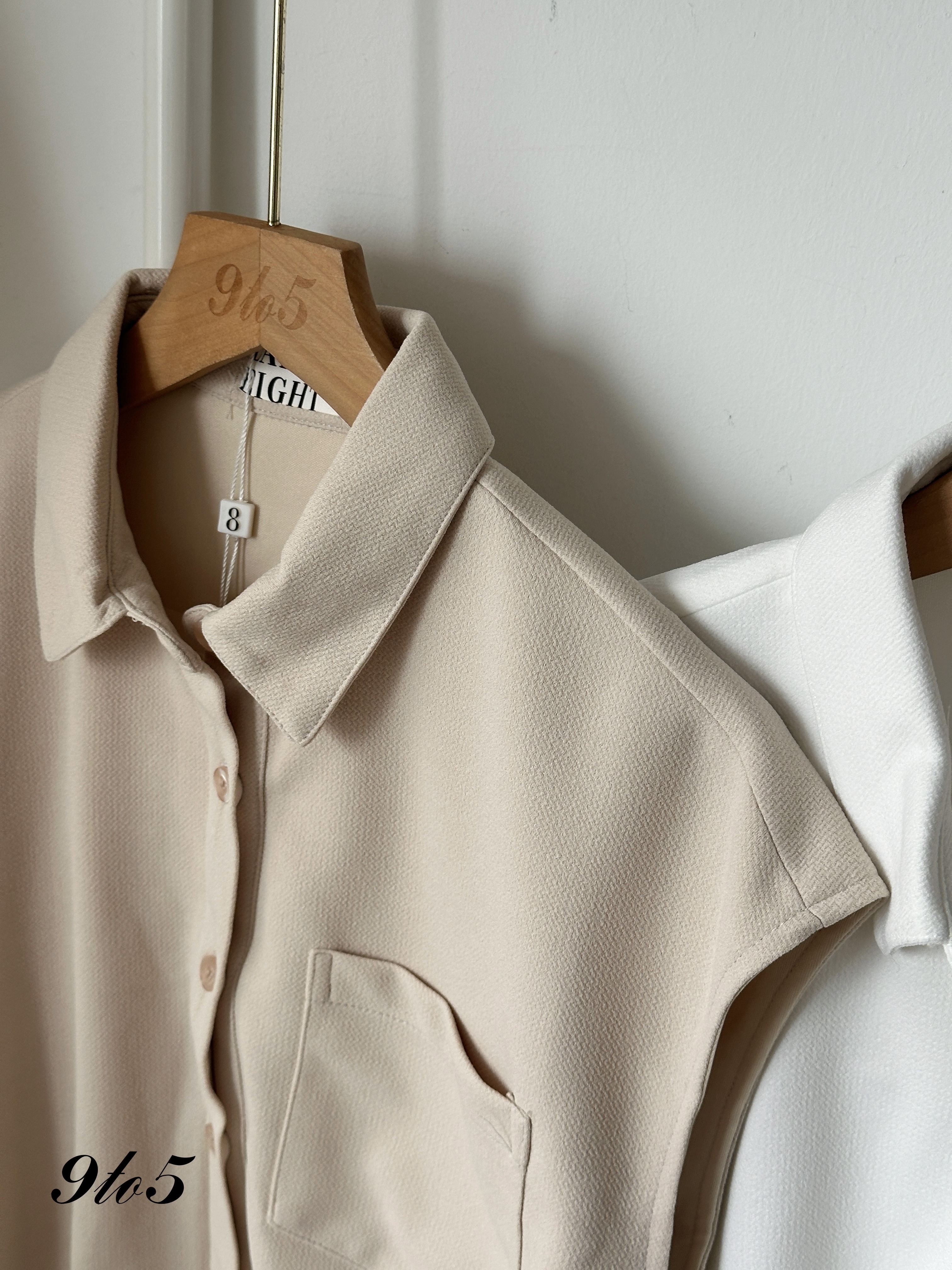 T4075 Cape Sleeve Shirt - Beige & White 