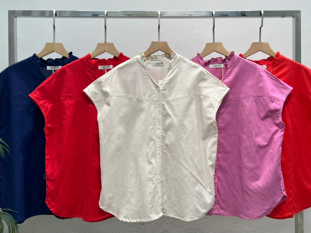 H9377 Cotton Linen Over Shoulder Blouse