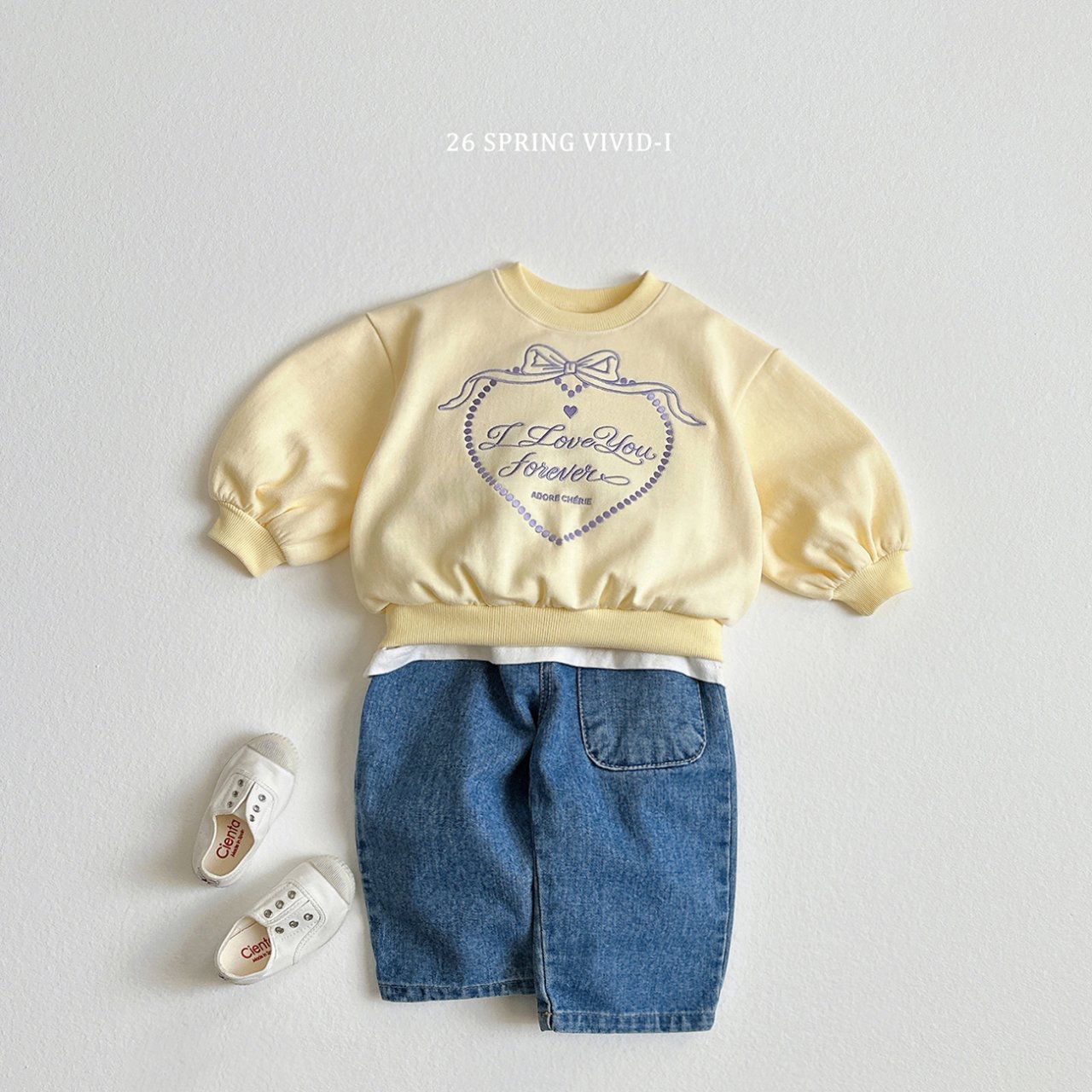 🌸預訂 韓國直送🌸🇰🇷VIVIDI三色永遠愛你心形刺繡泡泡袖喇叭褲上下套裝