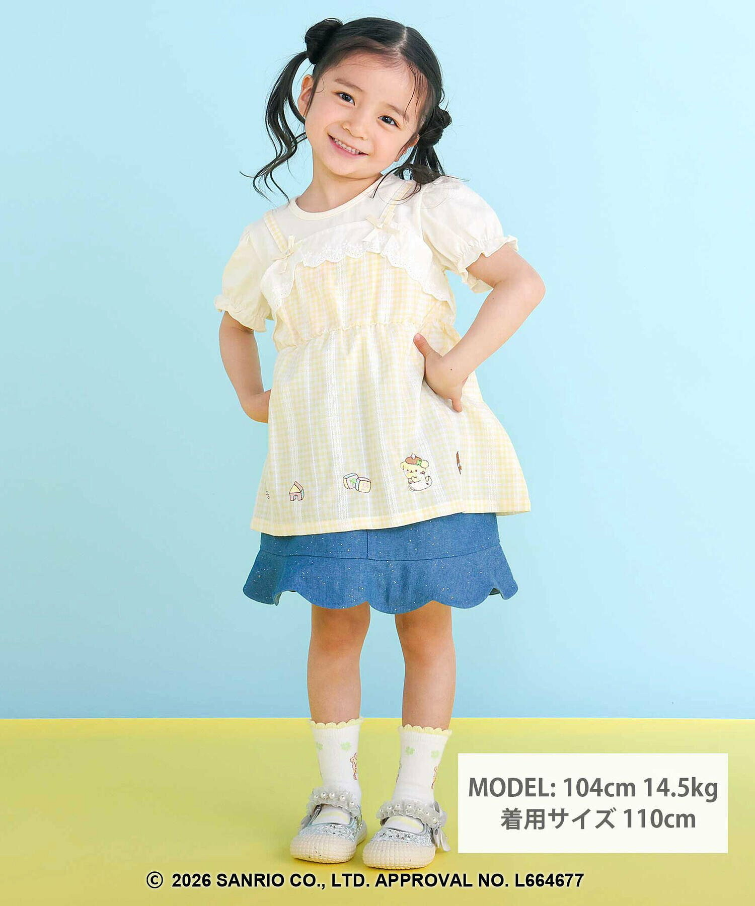 🇯🇵預訂 日本直送🇯🇵Slap Slip x Sanrio系列兩色人物刺繡格紋蕾絲吊帶背心+泡泡袖印花T恤套裝