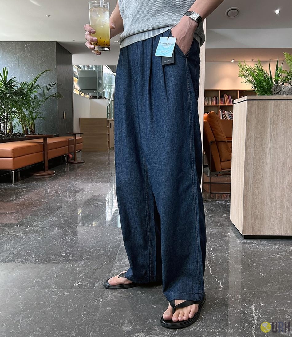 【100%保證韓國直送】Cooling Light 輕量透氣機能冷感橡筋腰寬鬆牛仔褲 👖 [3 color/2長度] RG115865