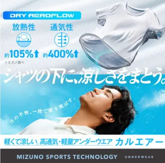 MIZUNO 涼感抗菌 Dry Aeroflow 男士V領短袖T恤 白色 中碼 平行進口