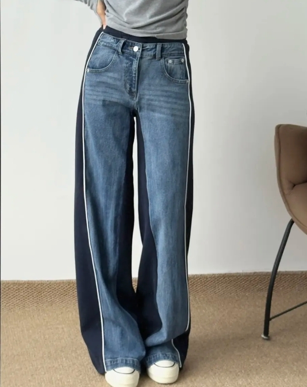 $168條。💙👖爆款/ 牛仔拼接闊腳褲 👖💙