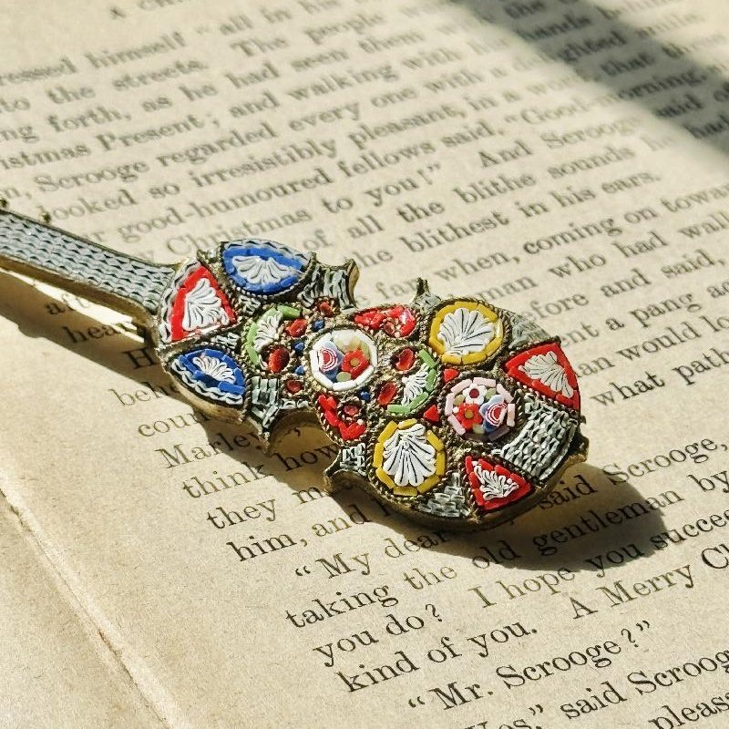 Rare! Antique Early to Mid-Century Italian Mosaic Guitar Brooch /Pendant (MT2389)