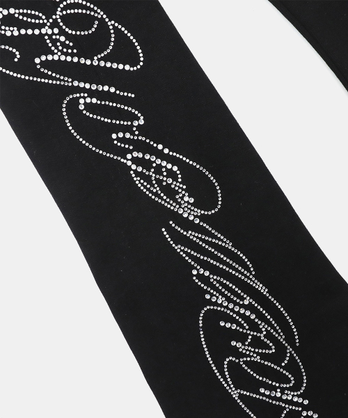 Dark Classic MYM Rhinestone Bootcut Pants - Black - 다크 클래식 MYM 라인스톤 붓컷 팬츠 - 블랙