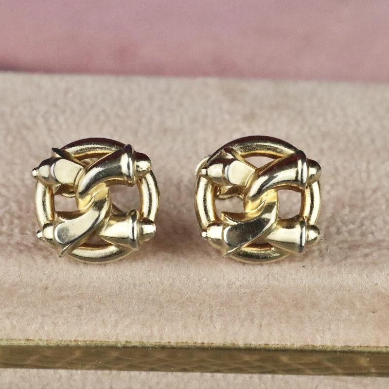 Vintage C.a. 1940-50s Coro High Quality Golden Metal Twisted Knot "X" Screw-Back Earrings(MT1648)