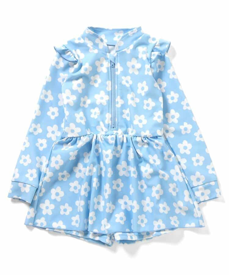 🇯🇵預訂 日本直送🇯🇵BREEZE兩色圖案滿印荷葉邊長袖連身泳衣