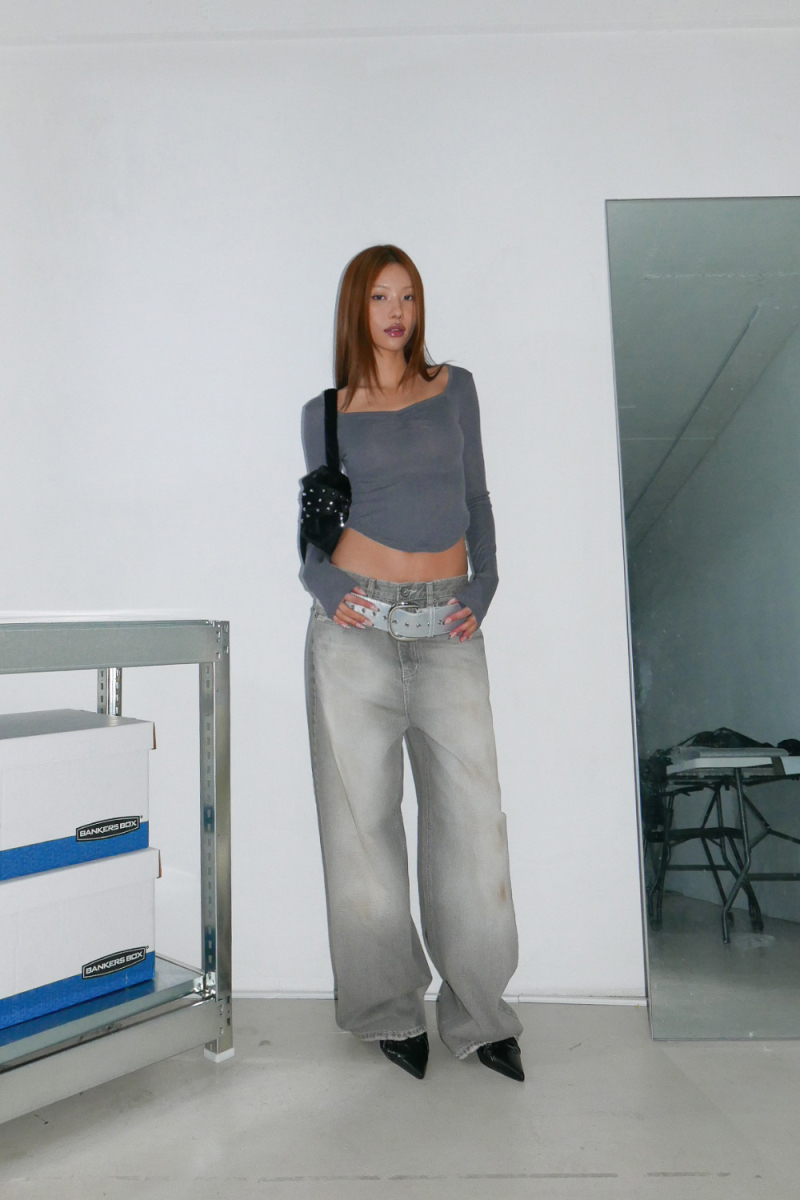 Square Neck Ruched Long Sleeve