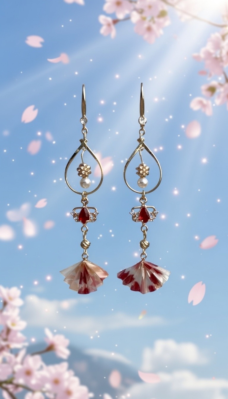 和風日系粉扇葉耳環🇯🇵🪭