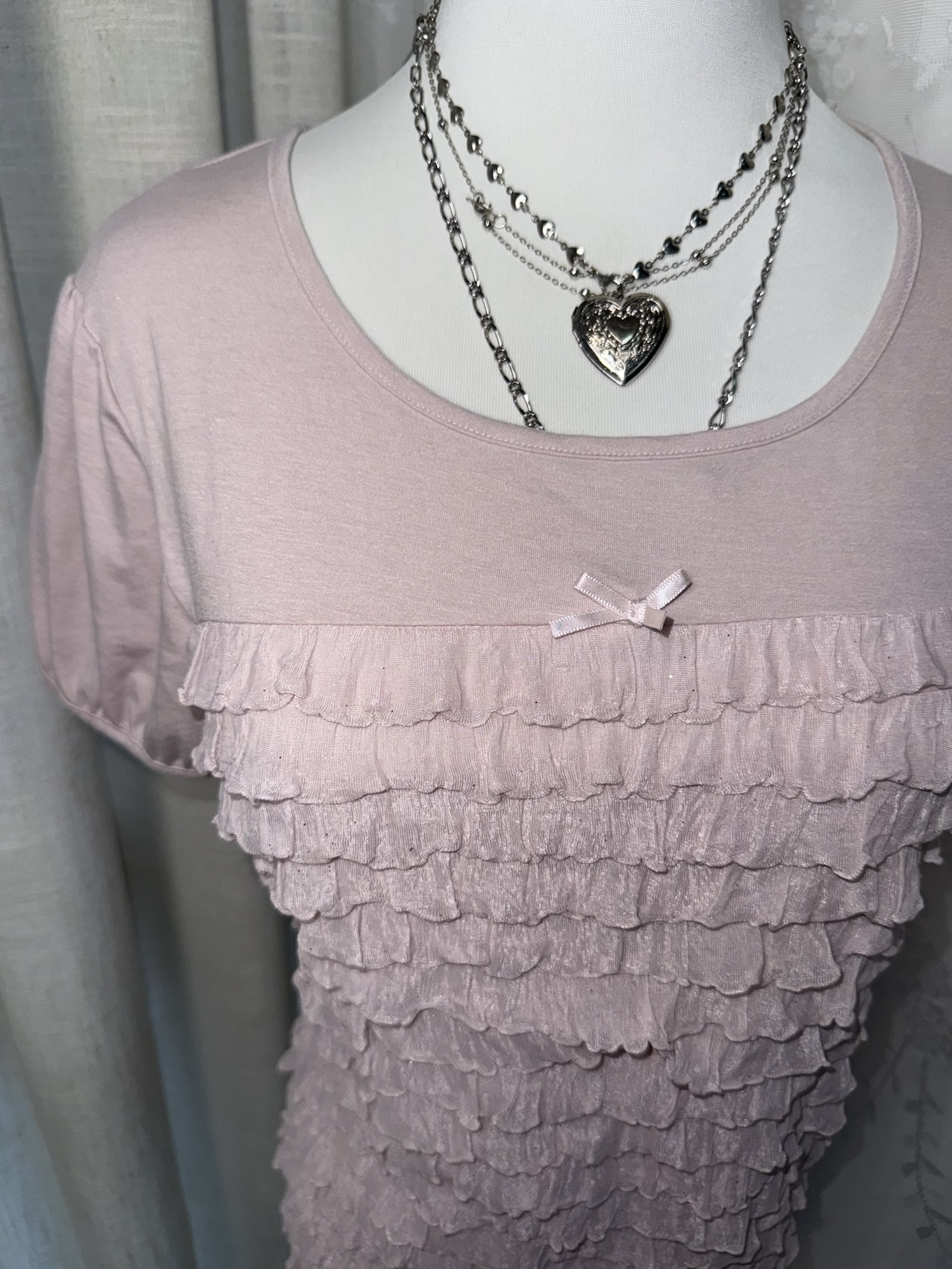Pink Ruffle Tiered Short Sleeve Top