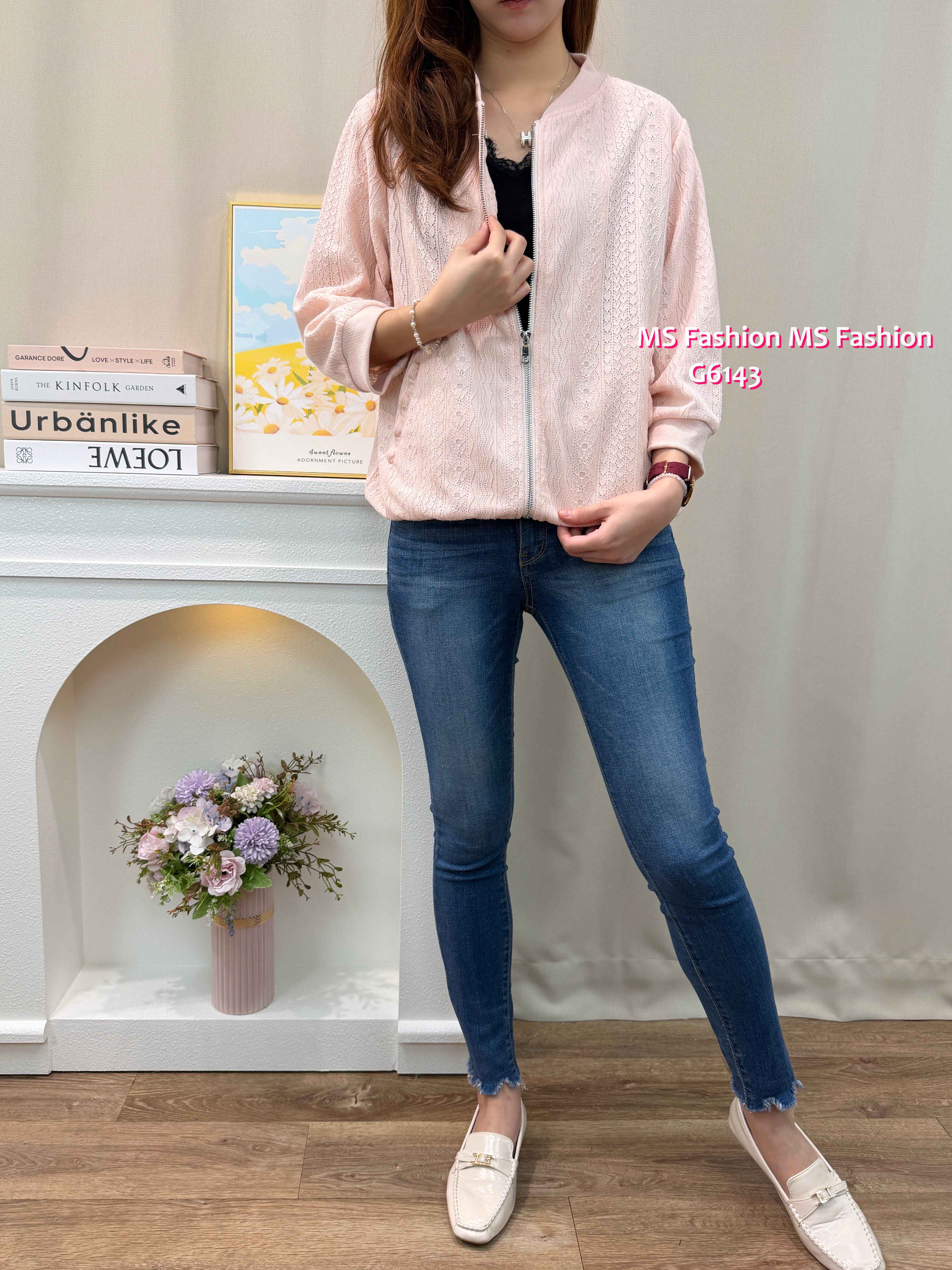 G6142 韓國🇰🇷lace中袖拉鏈外套