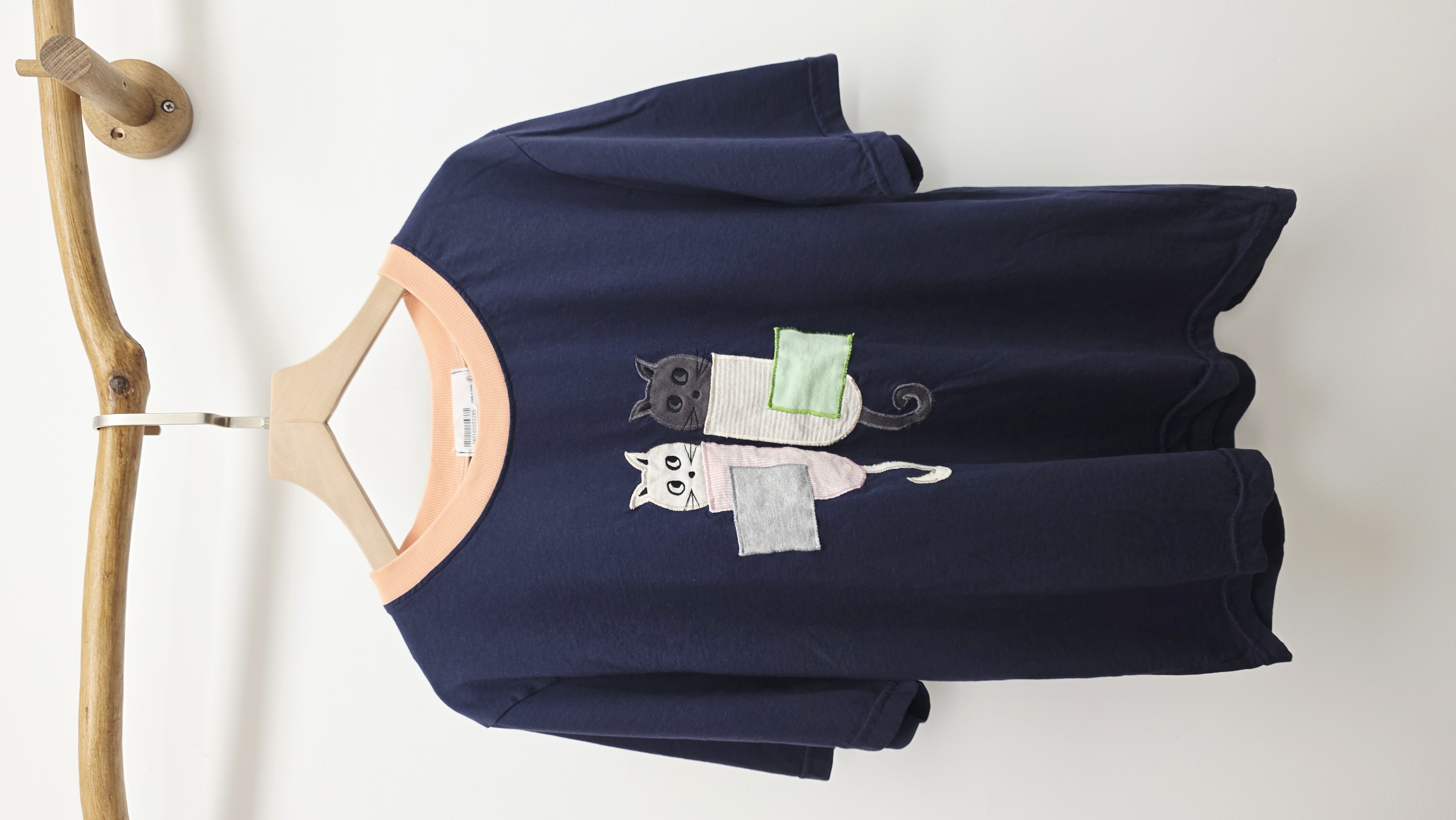 韓國深藍拼雙貓車布Tee