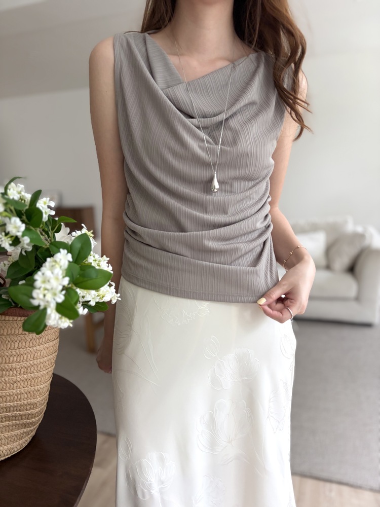 Draped Sleeveless Top (Dark Beige)