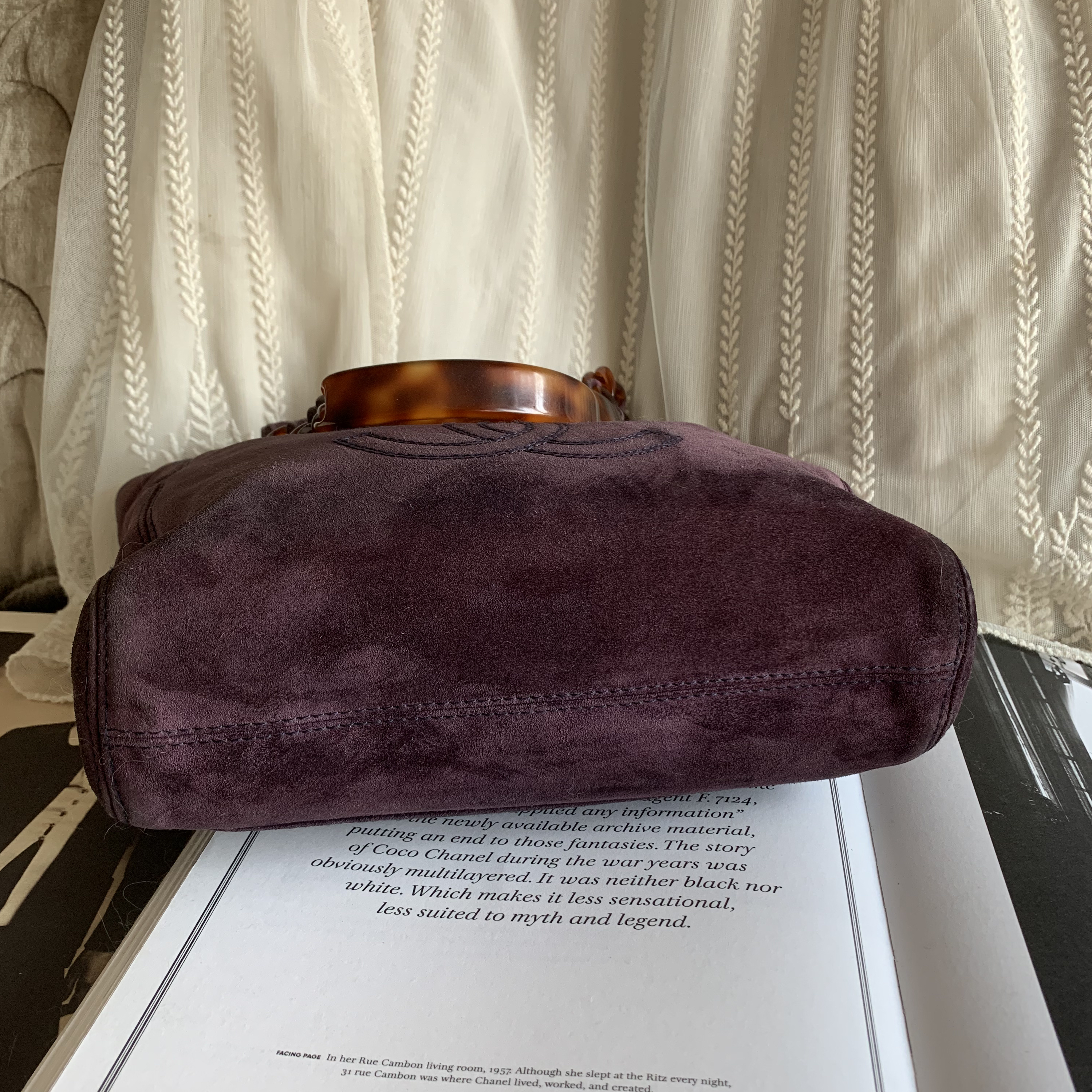 97-99 vintage chanel purple suede Tortoise Shell Style Strap