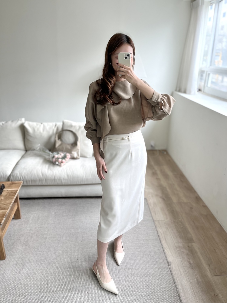 Scarf-Tie Elegance Blouse (Brown)