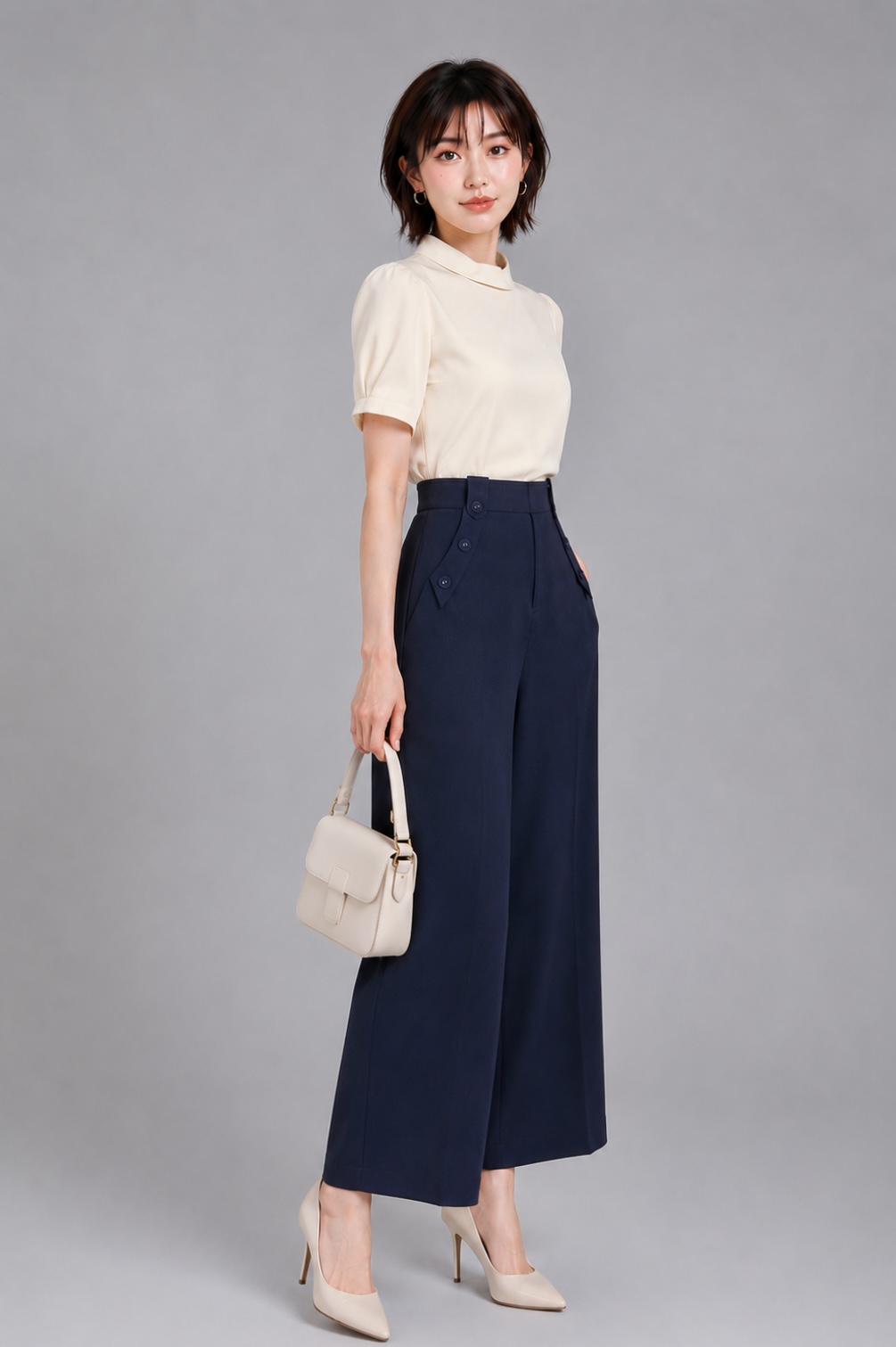 210610 High-Waisted Button Detail Wide-Leg Pants
