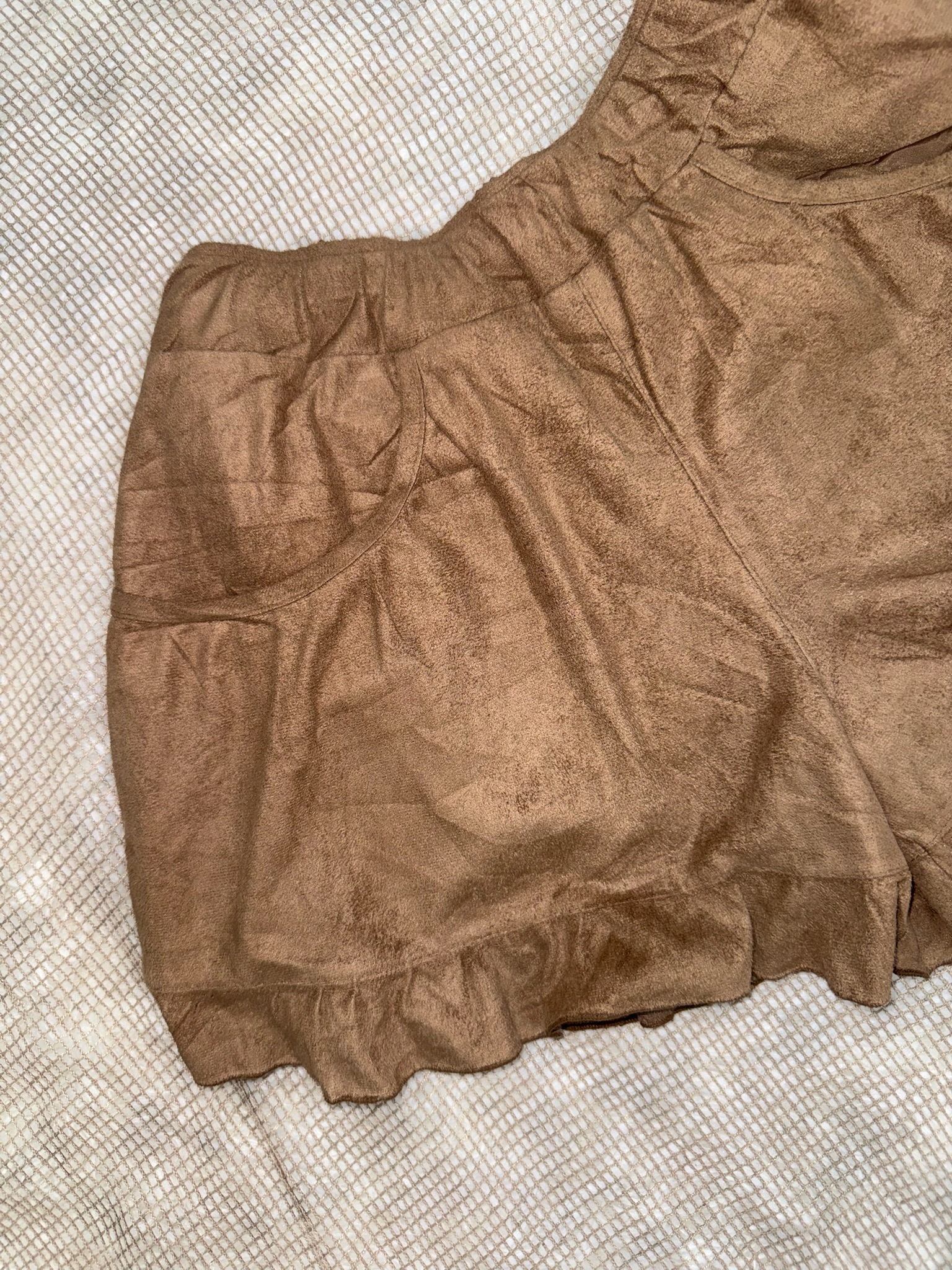 Cozy Brown Elastic-Waist Ruffled Shorts
