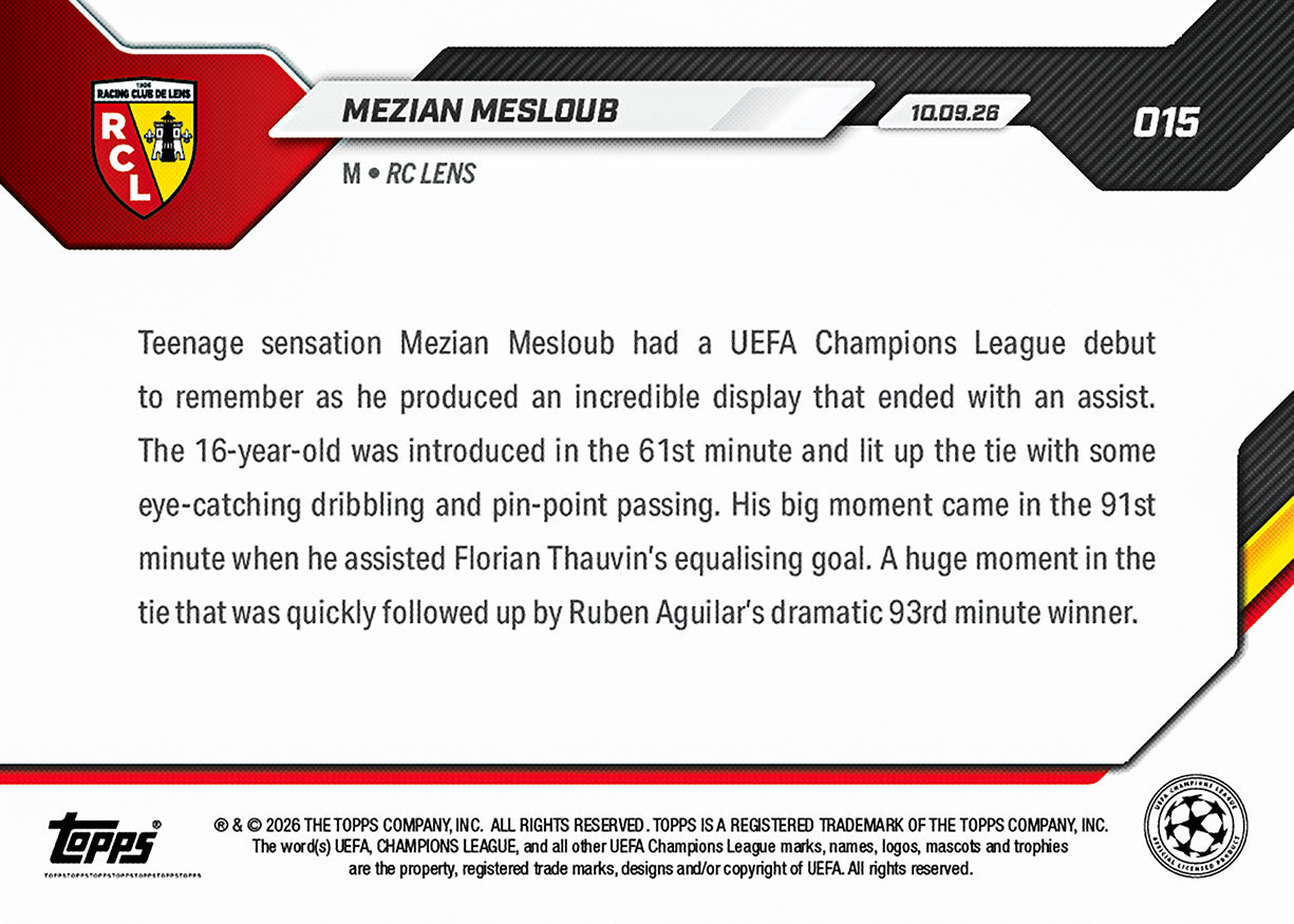 Mezian Soares Mesloub - 2026-27 UCL Topps NOW® #15【團購】