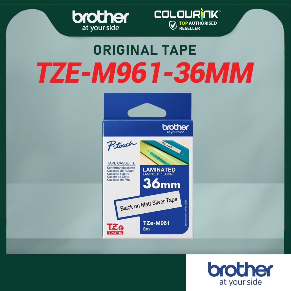 Brother Original TZe-M961 36mm Black on Matt Silve Laminated Ptouch Tape ( P900w PT-P970NW PT-9700PC)