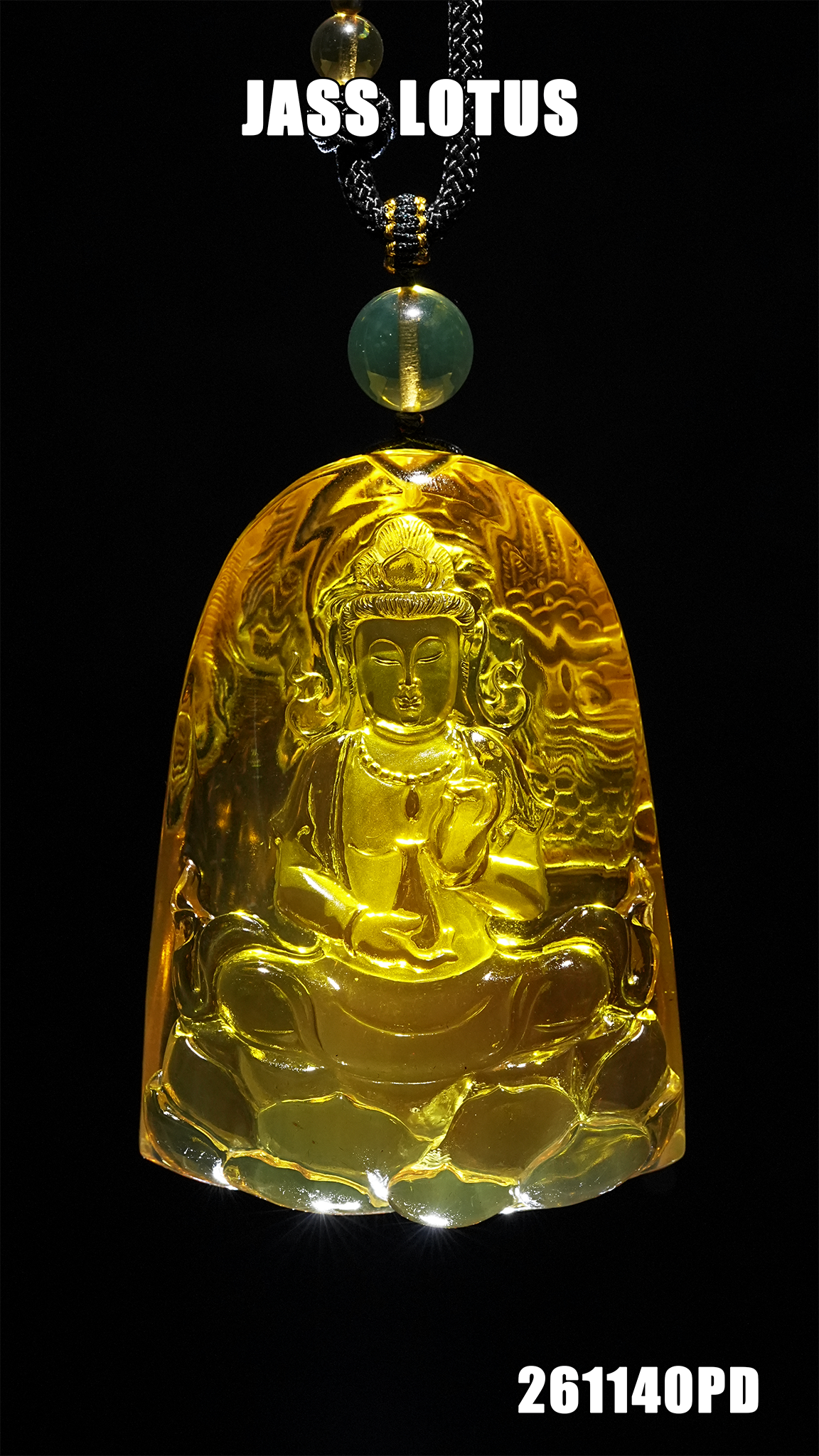 緬甸天然琥珀收藏品名師雕刻綠茶珀觀音吊牌