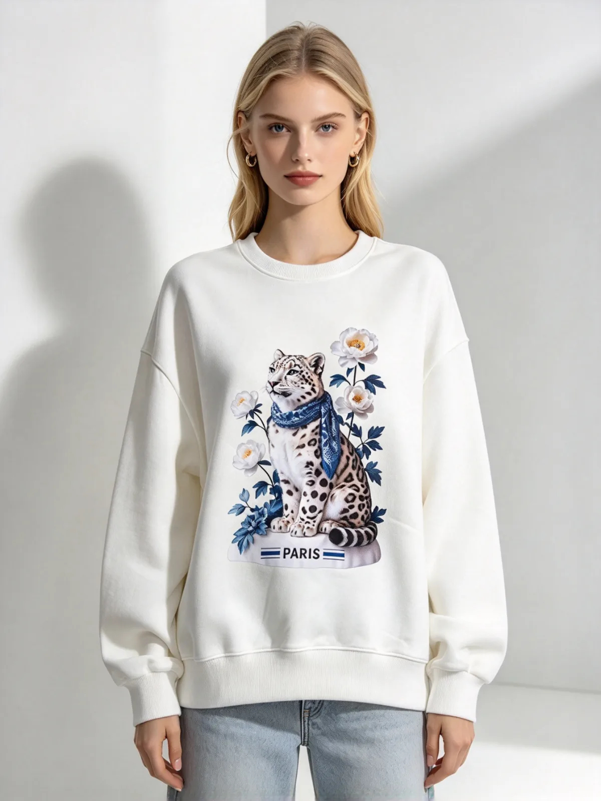 [訂購] A012 Snow Leopard & Peony Paris Sweatshirt