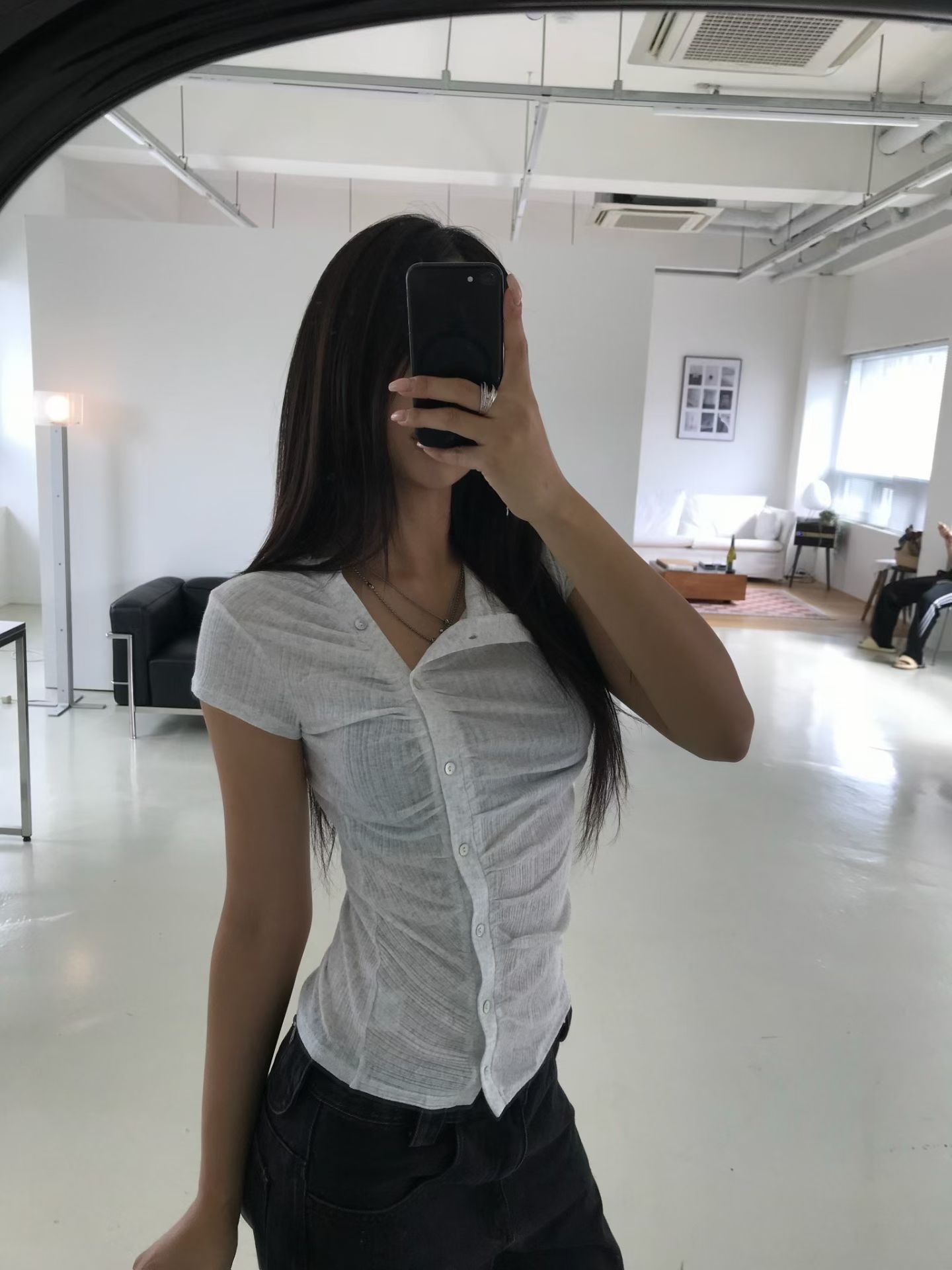 Asymmetric Button Ruched Top