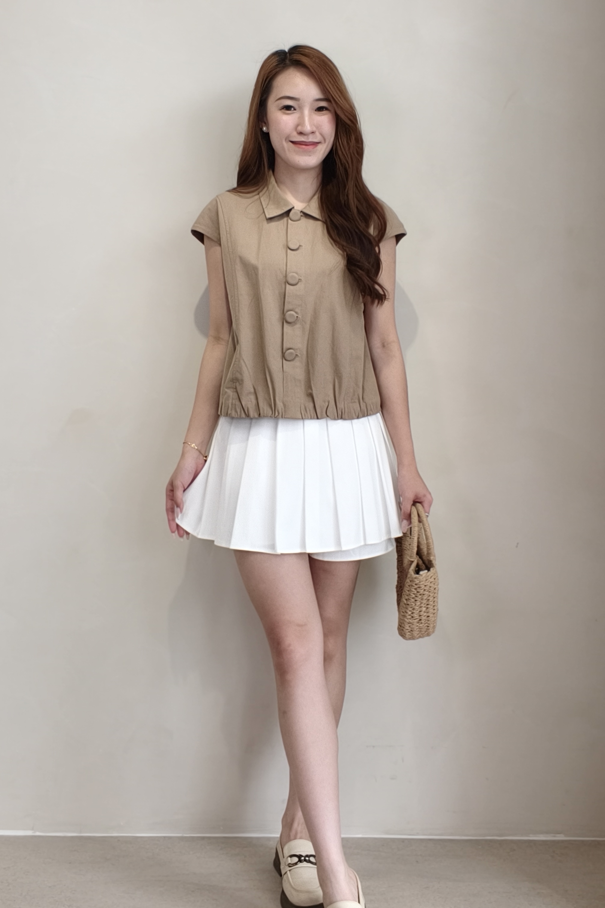80005 Cap Sleeve Button-Up Shirt Top