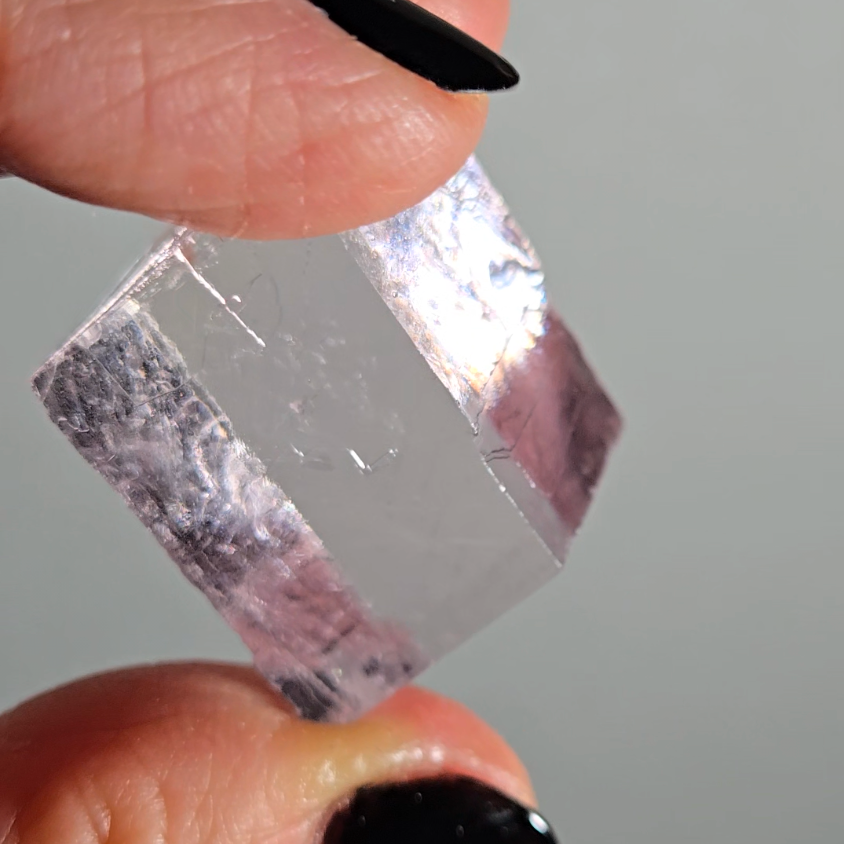 Purple calcite cube with rainbows - PC3