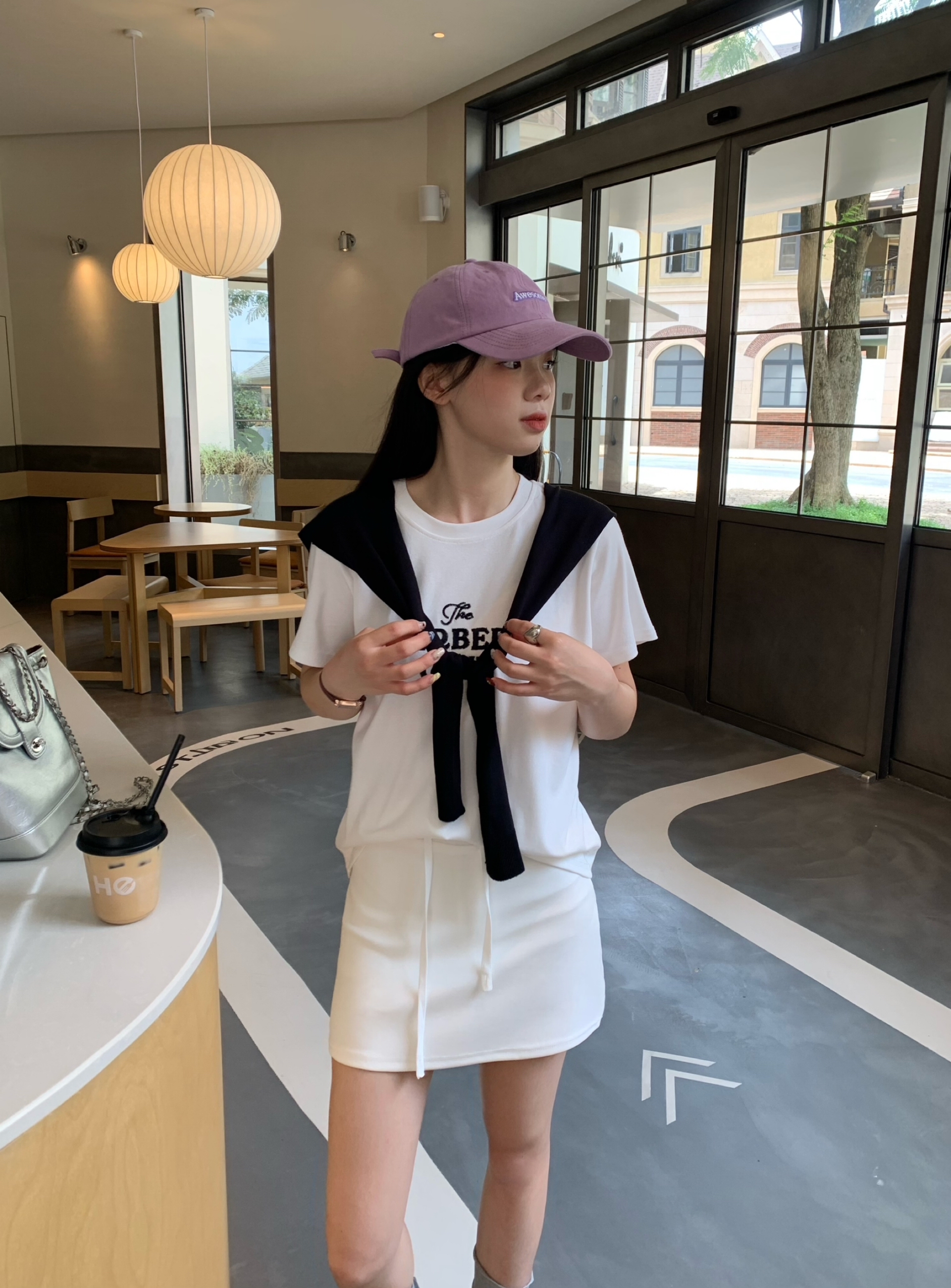 The Herbert Club Letter Embroidery Top+Shawl+Skirt Sets 撞色刺绣字母休闲 3 件套 （3 colours）