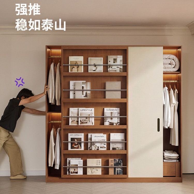 中古风歐松板推拉門衣櫃臥室一體多層開放式展示櫃大容量儲物衣櫥wardrobe