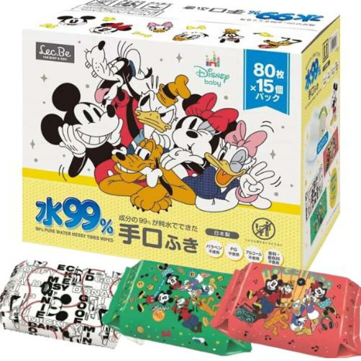 日本 Costco 日本直送 限時特價優惠 日本Costco Mickey 99%水基手口濕紙巾 / 米奇與朋友，80片 x 15包（共1200片