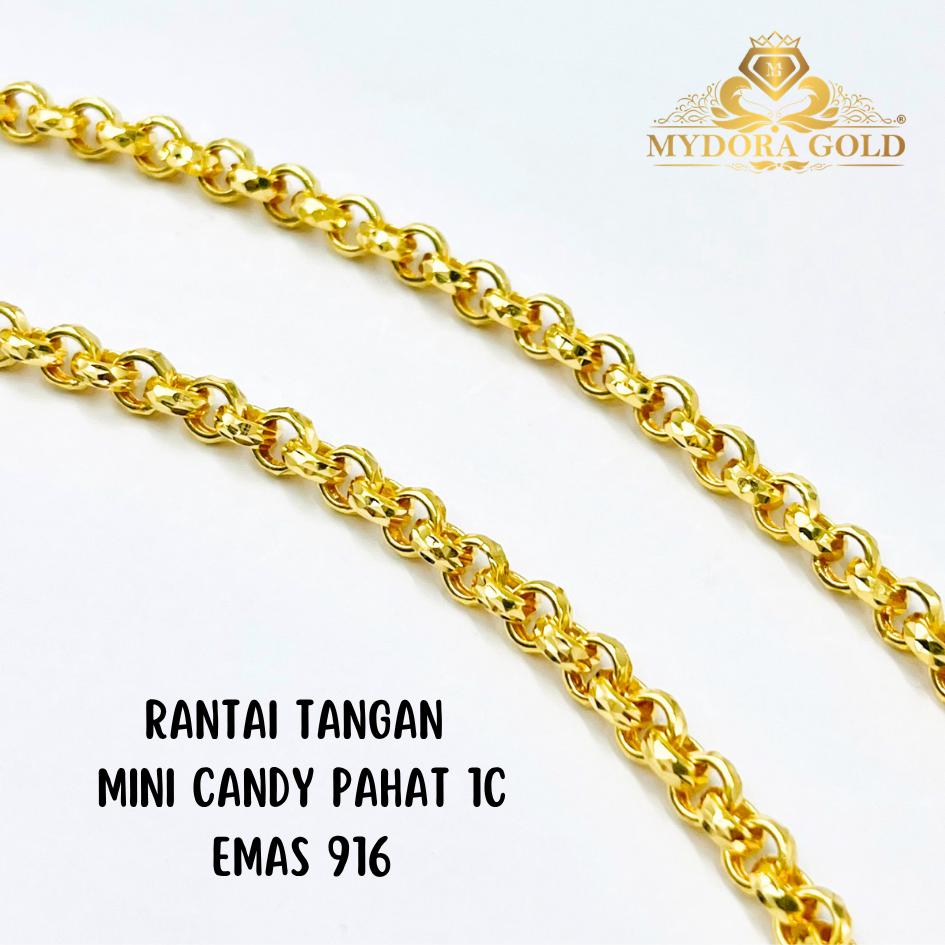 MYDORA Rantai Tangan Mini Candy Pahat 1C l EMAS 916/22K