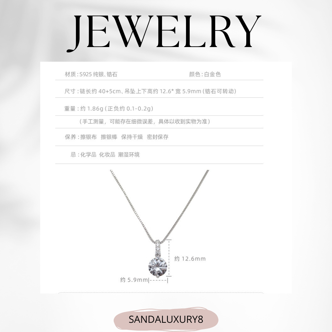 Simple Zircon Pendant Necklace  for Women in Silver