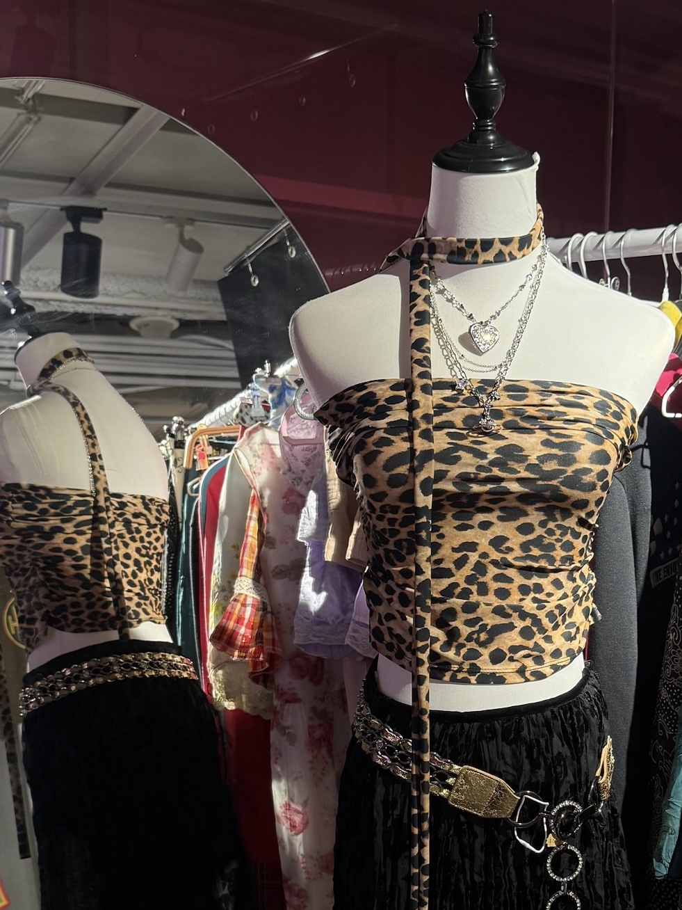 Cheetah Print Ruched Tube Top with Skinny Scarf
