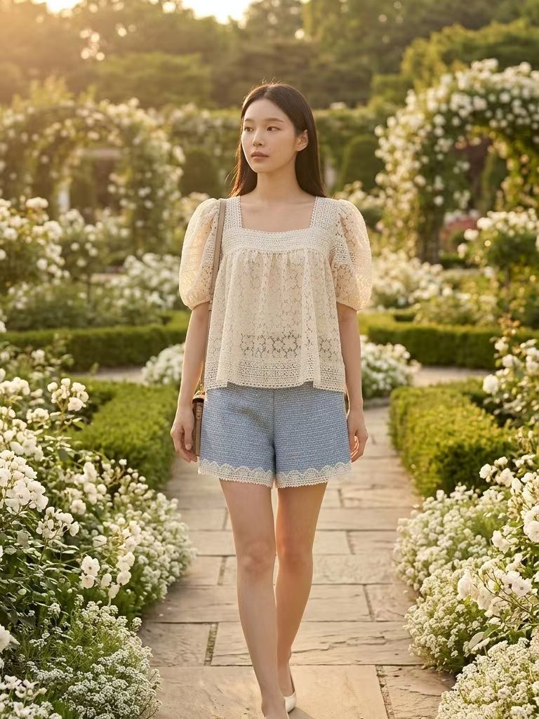 AD24 甜心方領蕾絲襯衫