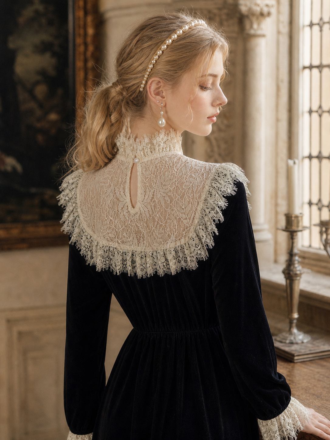 夜之魅影 ∙ 維多利亞宮廷復古絲絨蕾絲連身裙 Phantom of the Night ∙ Victorian Palace Vintage Velvet Lace Dress